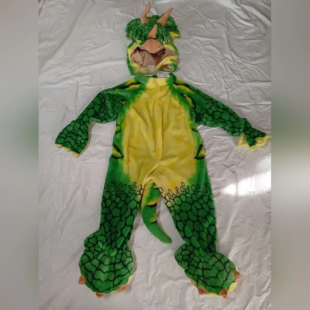 Kids Dinosaur Costume - Green and Yellow Toddler Size (2/3) Years Preowned